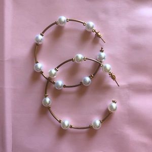 Large Pearl Hoop Earrings